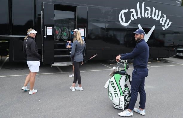 Competitors visit the Callaway Tour truck for repairs ahead of the Scandinavian Mixed Hosted by Henrik and Annika at Vallda Golf & Country Club on...