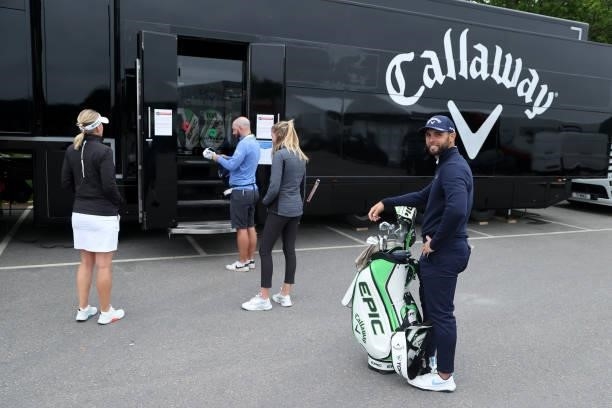 Adri Arnaus of Spain visits the Callaway Tour truck for repairs ahead of the Scandinavian Mixed Hosted by Henrik and Annika at Vallda Golf & Country...