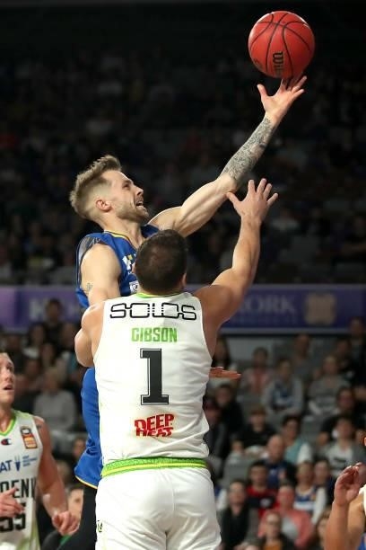 Nathan Sobey of the Bullets shoots the ball during the round 21 NBL match between the Brisbane Bullets and the South East Melbourne Phoenix at Nissan...