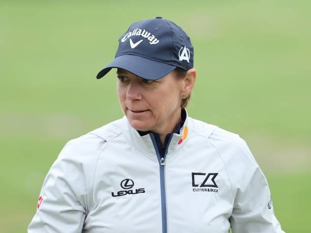 Annika Sorenstam of Sweden practices ahead of the Scandinavian Mixed Hosted by Henrik and Annika at Vallda Golf & Country Club on June 08, 2021 in...