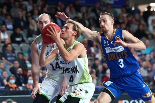 Kyle Adnam of the Phoenix shoots during the round 21 NBL match between the Brisbane Bullets and the South East Melbourne Phoenix at Nissan Arena, on...