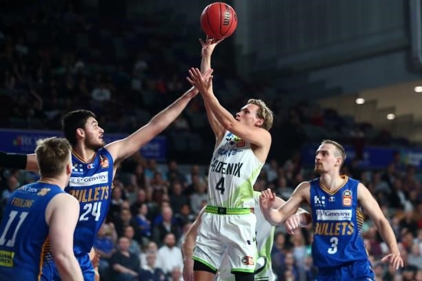 Kyle Adnam of the Phoenix shoots during the round 21 NBL match between the Brisbane Bullets and the South East Melbourne Phoenix at Nissan Arena, on...