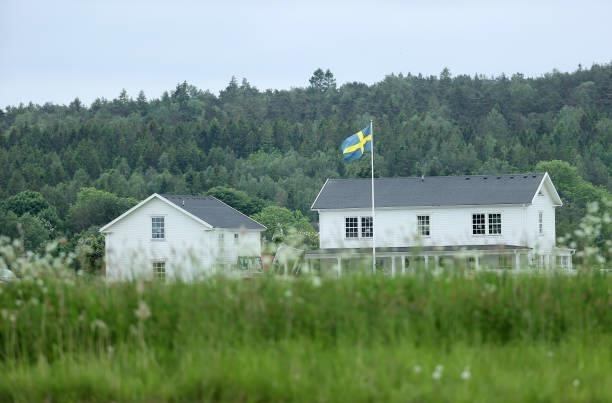 House is pictured behind the range ahead of the Scandinavian Mixed Hosted by Henrik and Annika at Vallda Golf & Country Club on June 08, 2021 in...