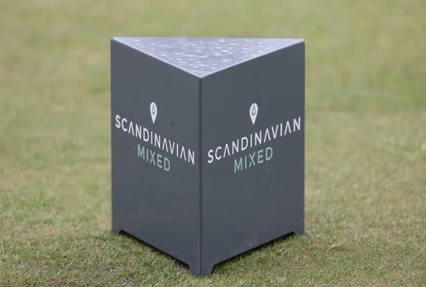 Tee marker is pictured ahead of the Scandinavian Mixed Hosted by Henrik and Annika at Vallda Golf & Country Club on June 08, 2021 in Gothenburg,...