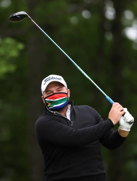 Zander Lombard of South Africa plays a practice round ahead of the Scandinavian Mixed Hosted by Henrik and Annika at Vallda Golf & Country Club on...