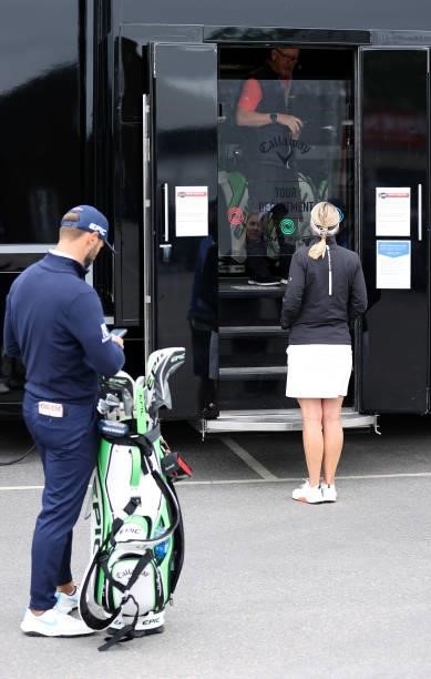 Linda Wessberg of Sweden visits the Callaway Tour truck for repairs ahead of the Scandinavian Mixed Hosted by Henrik and Annika at Vallda Golf &...