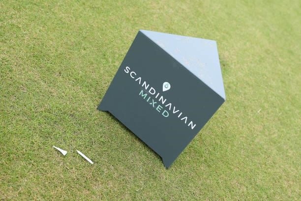 Tee marker is pictured ahead of the Scandinavian Mixed Hosted by Henrik and Annika at Vallda Golf & Country Club on June 08, 2021 in Gothenburg,...