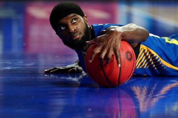 Johnson of the Bullets slides during the round 21 NBL match between the Brisbane Bullets and the South East Melbourne Phoenix at Nissan Arena, on...