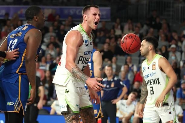 Mitch Creek of the Phoenix yells at the game referee during the round 21 NBL match between the Brisbane Bullets and the South East Melbourne Phoenix...