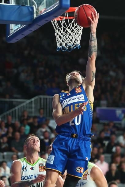Nathan Sobey of the Bullets shoots during the round 21 NBL match between the Brisbane Bullets and the South East Melbourne Phoenix at Nissan Arena,...