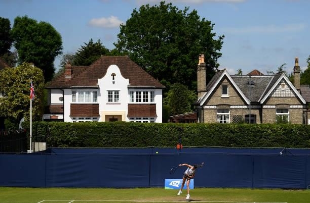 Alicia Dudeney serves during her match against Hephzibah Oluwadare during the Junior National Tennis Championships at Surbiton Racket & Fitness Club...