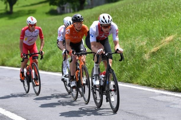 Rémy Rochas of France and Team Cofidis, Mathias Frank of Switzerland and AG2R Citröen Team, Benjamin King of United States and Team Rally Cycling &...