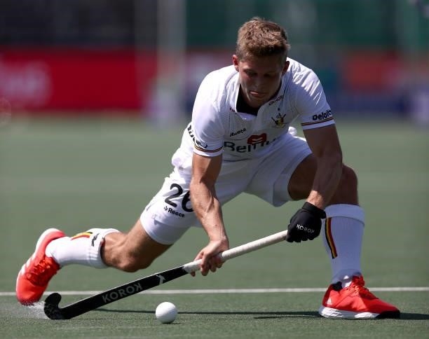 Victor Wegnez of Belgium in action during the Euro Hockey Championships Men match between Belgium and Russia at Wagener Stadion on June 08, 2021 in...