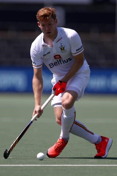 Gauthier Boccard of Belgium in action during the Euro Hockey Championships Men match between Belgium and Russia at Wagener Stadion on June 08, 2021...