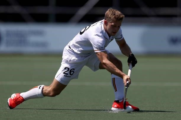 Victor Wegnez of Belgium in action during the Euro Hockey Championships Men match between Belgium and Russia at Wagener Stadion on June 08, 2021 in...