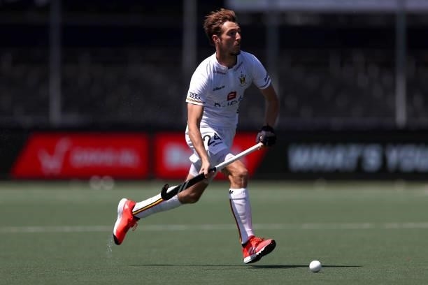 Antoine Kina of Belgium in action during the Euro Hockey Championships Men match between Belgium and Russia at Wagener Stadion on June 08, 2021 in...