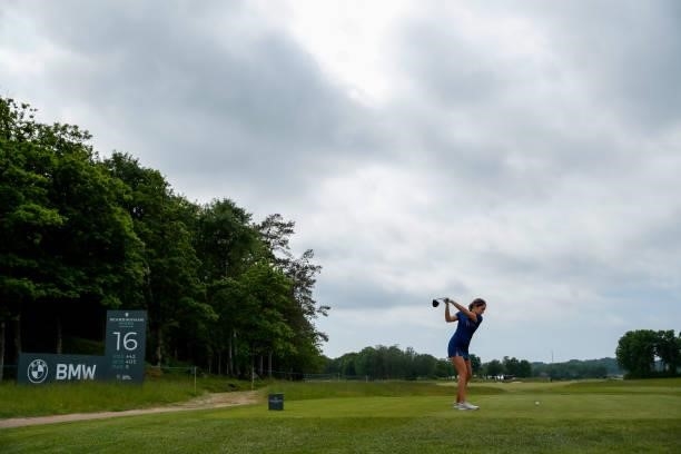 Luiza Altmann of Brazil plays a practice round ahead of the Scandinavian Mixed Hosted by Henrik and Annika at Vallda Golf & Country Club on June 08,...