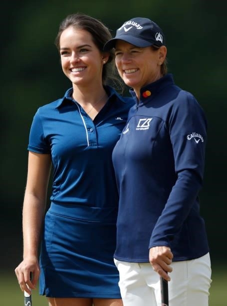 Annika Sorenstam of Sweden and Luiza Altmann of Brazil plays a practice round ahead of the Scandinavian Mixed Hosted by Henrik and Annika at Vallda...