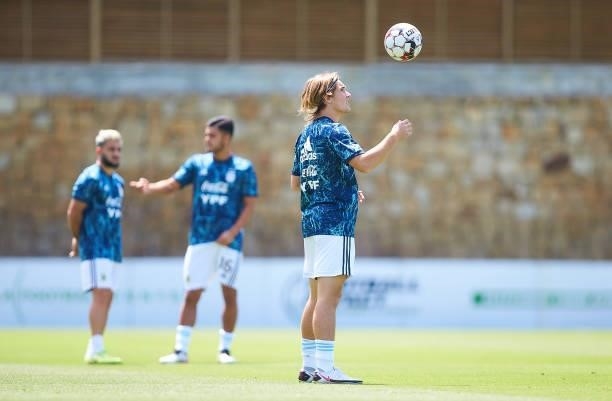 Pedro de La Vega of Argentina U23 warms up during a Friendly International Match between Denmark and Argentina on June 08, 2021 in Marbella, Spain.