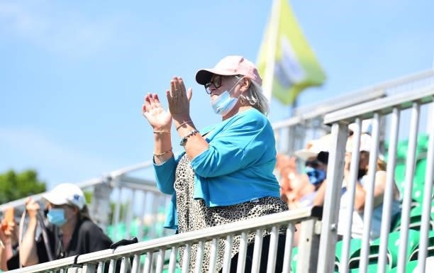 Fan applauds during Day 4 of the Viking Open match between Johanna Konta and Lesley Pattinama Kerkhove at Nottingham Tennis Centre on June 08, 2021...