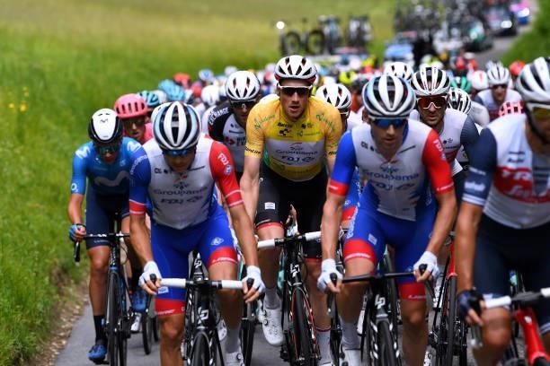 Stefan Küng of Switzerland and Team Groupama - FDJ Yellow Leader Jersey during the 84th Tour de Suisse 2021, Stage 3 a 185km stage from Lachen to...