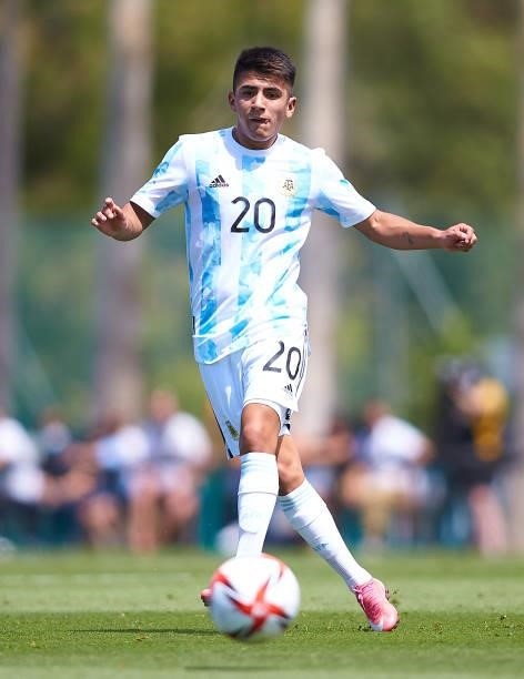 Thiago Almada of Argentina U23 in action during a Friendly International Match between Denmark and Argentina on June 08, 2021 in Marbella, Spain.