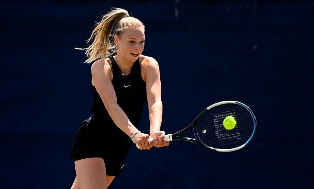 Jessica Dawson in action during her match against Kristina Paskauskas during the Junior National Tennis Championships at Surbiton Racket & Fitness...