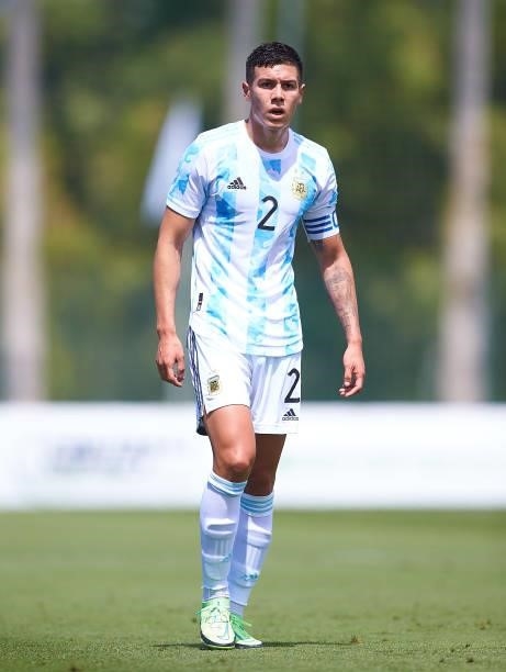 Nehuen Perezof Argentina U23 looks on during a Friendly International Match between Denmark and Argentina on June 08, 2021 in Marbella, Spain.