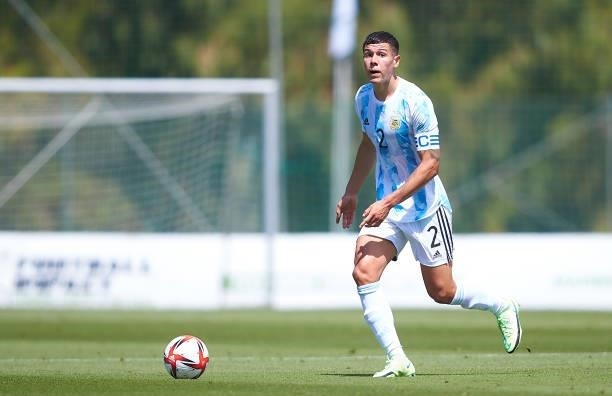 Nehuen Perezof Argentina U23 in action during a Friendly International Match between Denmark and Argentina on June 08, 2021 in Marbella, Spain.