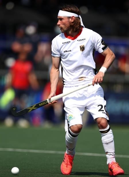 Martin Zwicker of Germany in action during the Euro Hockey Championships Men match between France and Germany at Wagener Stadion on June 08, 2021 in...