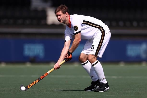 Martin Haener of Germany in action during the Euro Hockey Championships Men match between France and Germany at Wagener Stadion on June 08, 2021 in...