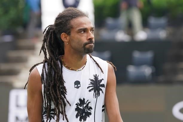 Dustin Brown of Germany looks dejected during day 2 of the MercedesCup at Tennisclub Weissenhof on June 08, 2021 in Stuttgart, Germany.