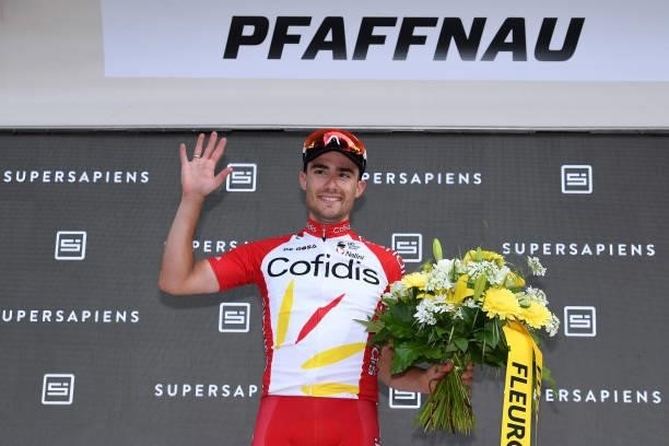 Rémy Rochas of France and Team Cofidis Most Combative Rider celebrates at podium during the 84th Tour de Suisse 2021, Stage 3 a 185km stage from...