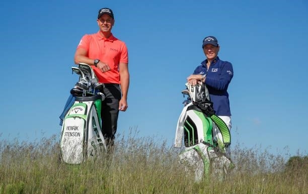 Henrik Stenson of Sweden and Annika Sorenstam of Sweden pose for a photo ahead of the Scandinavian Mixed Hosted by Henrik and Annika at Vallda Golf &...