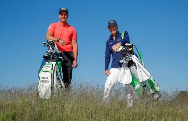 Henrik Stenson of Sweden and Annika Sorenstam of Sweden pose for a photo ahead of the Scandinavian Mixed Hosted by Henrik and Annika at Vallda Golf &...