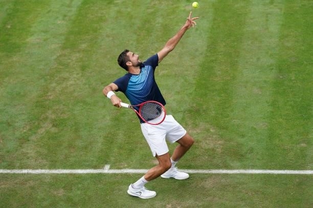 Marin Cilic of Croatia competes during day 2 of the MercedesCup at Tennisclub Weissenhof on June 08, 2021 in Stuttgart, Germany.