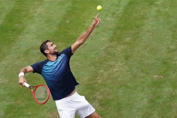 Marin Cilic of Croatia competes during day 2 of the MercedesCup at Tennisclub Weissenhof on June 08, 2021 in Stuttgart, Germany.