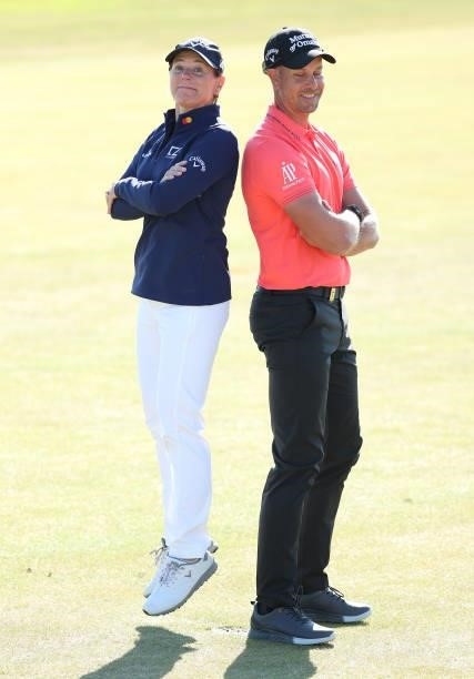 Annika Sorenstam and Henrik Stenson of Sweden pose ahead of the Scandinavian Mixed Hosted by Henrik and Annika at Vallda Golf & Country Club on June...