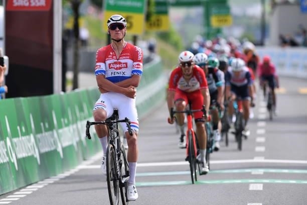 Mathieu Van Der Poel of Netherlands and Team Alpecin-Fenix celebrates at arrival during the 84th Tour de Suisse 2021, Stage 3 a 185km stage from...
