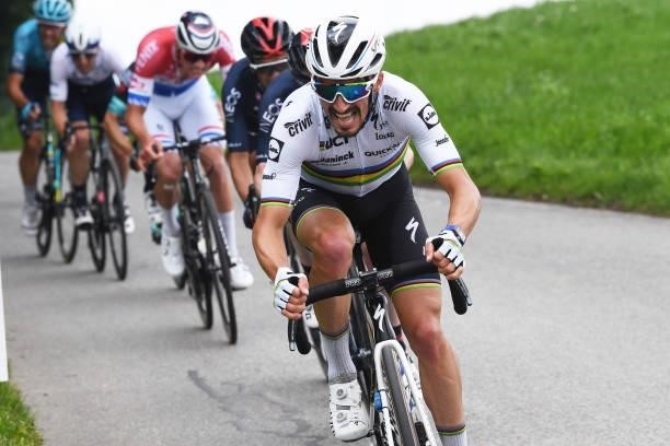 Julian Alaphilippe of France and Team Deceuninck - Quick-Step attacks during the 84th Tour de Suisse 2021, Stage 3 a 185km stage from Lachen to...
