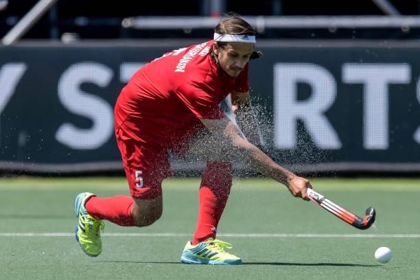 Mikhail Proskuriakov of Russia during the Euro Hockey Championships match between Belgium and Russia at Wagener Stadion on June 8, 2021 in...