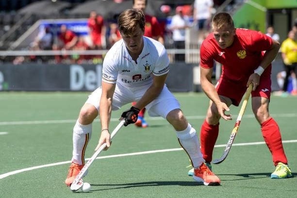 Tom Boon of Belgium during the Euro Hockey Championships match between Belgium and Russia at Wagener Stadion on June 8, 2021 in Amstelveen,...