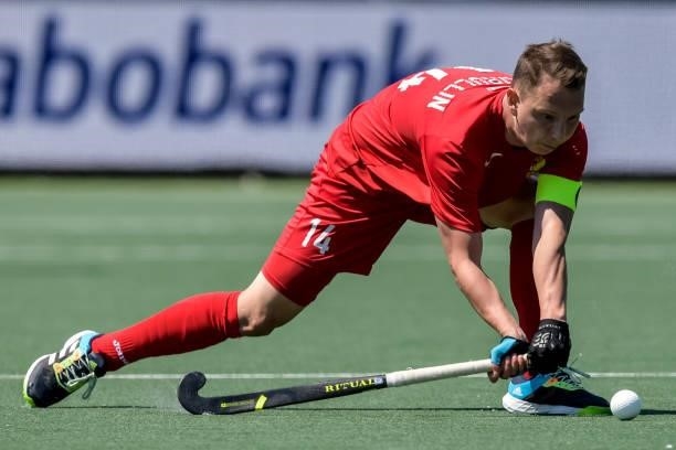 Marat Khairullin of Russia during the Euro Hockey Championships match between Belgium and Russia at Wagener Stadion on June 8, 2021 in Amstelveen,...