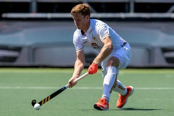 Gauthier Boccard of Belgium during the Euro Hockey Championships match between Belgium and Russia at Wagener Stadion on June 8, 2021 in Amstelveen,...