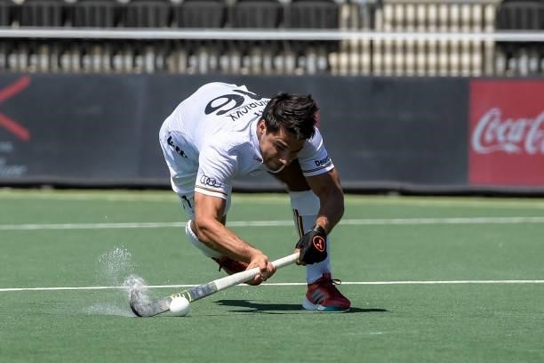 Alexander Hendrickx of Belgium shoots to score his teams eigth goal from a penalty corner during the Euro Hockey Championships match between Belgium...