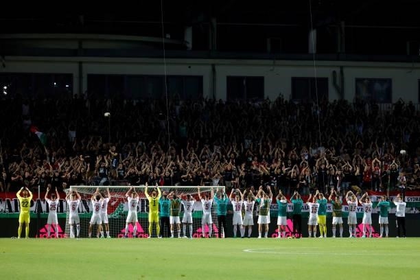 Players of Hungary acknowledge the fans following the international friendly match between Hungary and Republic of Ireland at Szusza Ferenc Stadion...
