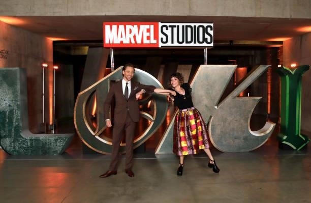 Tom Hiddleston and Sophia Di Martino attend the Special Screening of Marvel Studios' series LOKI on June 08, 2021 in London, England. LOKI will...