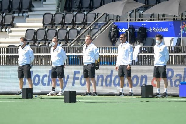 Coach Kais Al Saadi of Germany during the Euro Hockey Championships match between France and Germany at Wagener Stadion on June 8, 2021 in...