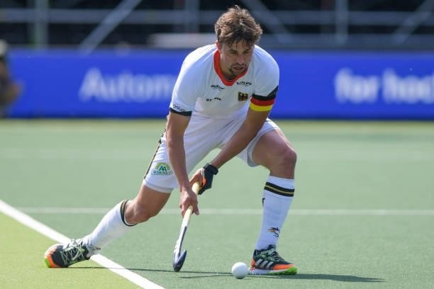 Tobias Hauke of Germany during the Euro Hockey Championships match between France and Germany at Wagener Stadion on June 8, 2021 in Amstelveen,...