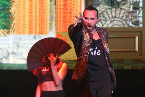 Héctor 'Apio' Quijano performs on stage during a press conference at Pepsi Center WTC on June 8, 2021 in Mexico City, Mexico.